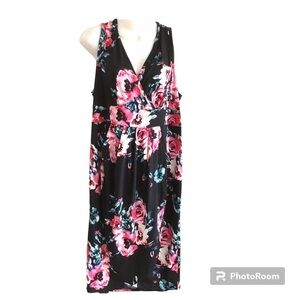 LAOLASI 3XL black floral dress midi tank soft crisscross top summer vacation NWT